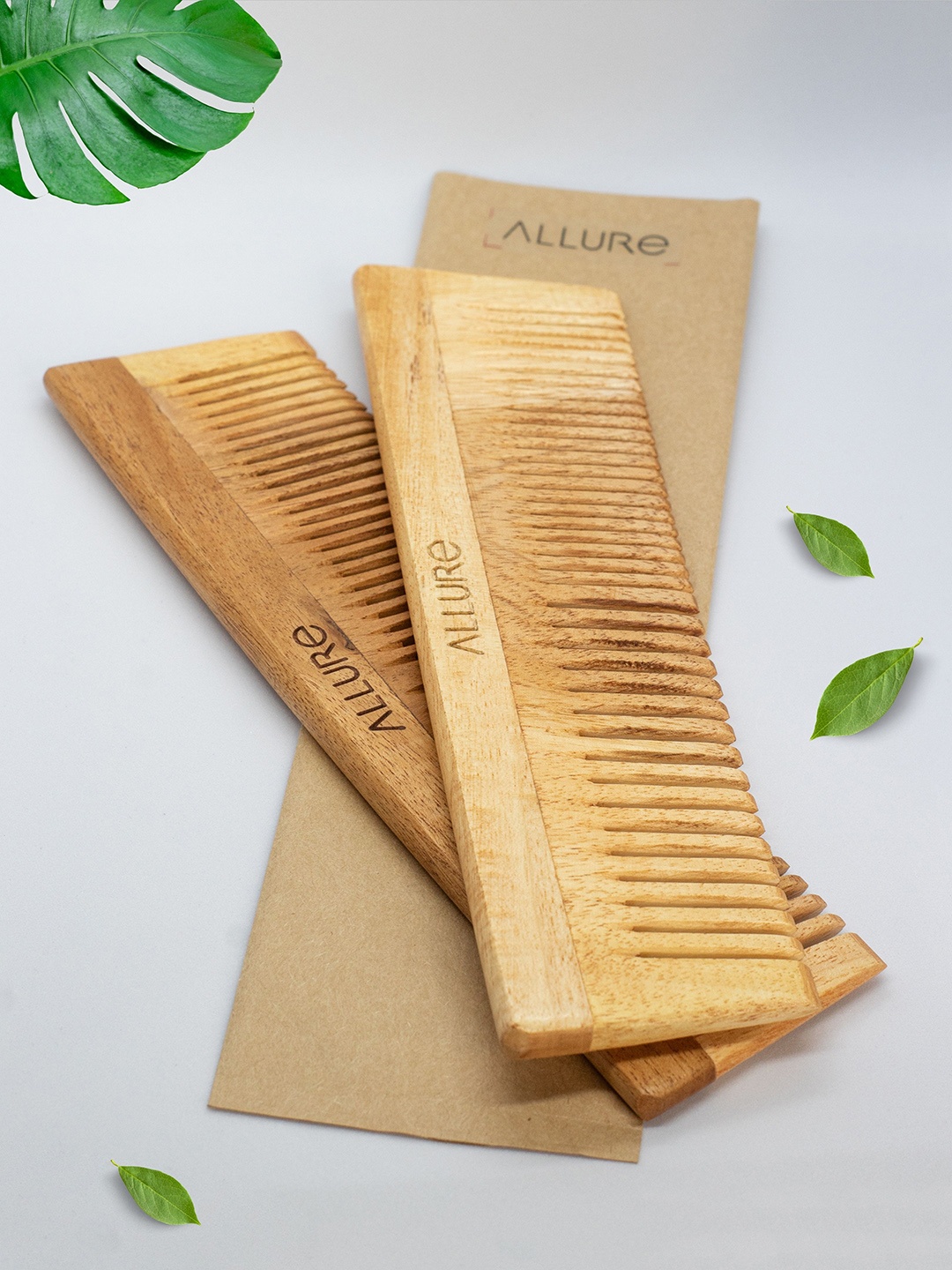 

ALLURE Set Of 2 Neem Wooden Combs, Beige