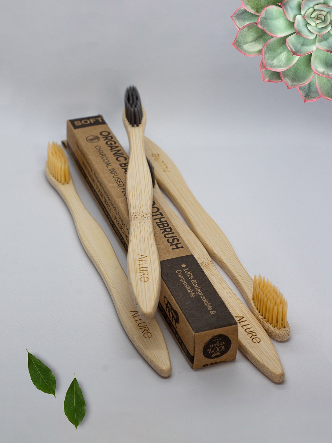 

ALLURE Pack of 4 Bamboo Toothbrush, Brown