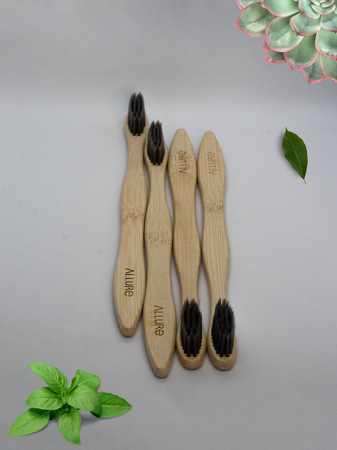 

ALLURE Pack of 4 Bamboo Toothbrush, Brown