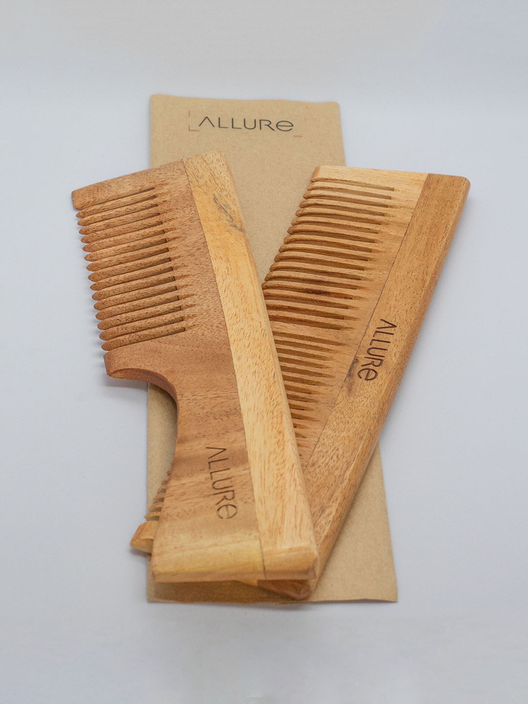 

ALLURE Set Of 2 Neem Wooden Combs, Beige