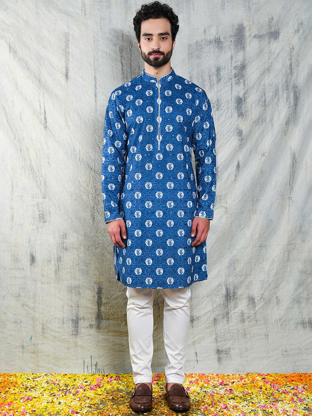 

Be Desi Men Ethnic Motifs Printed Cotton Kurta, Blue
