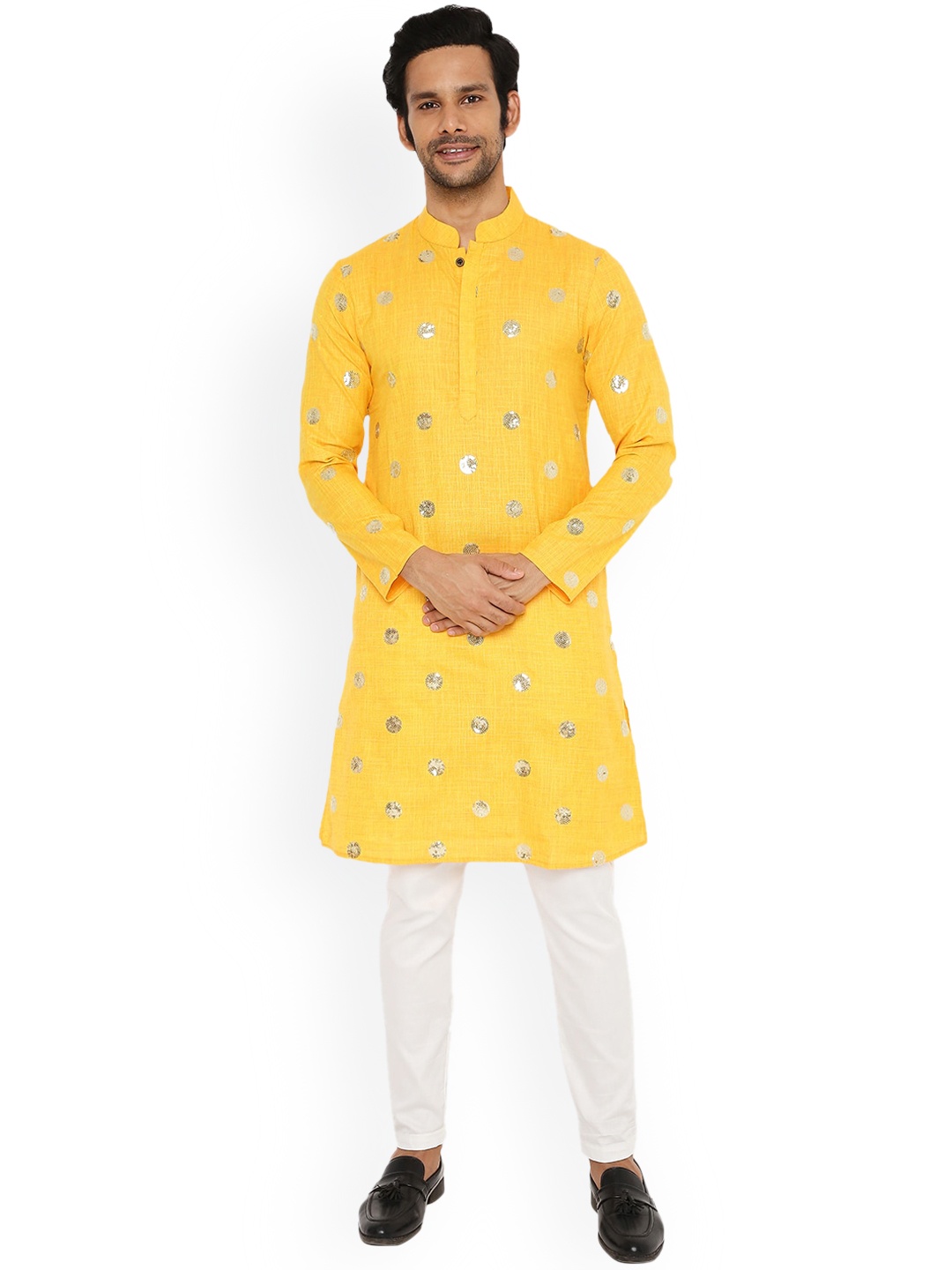 

Be Desi Embroidered Sequinned Cotton Kurta, Yellow