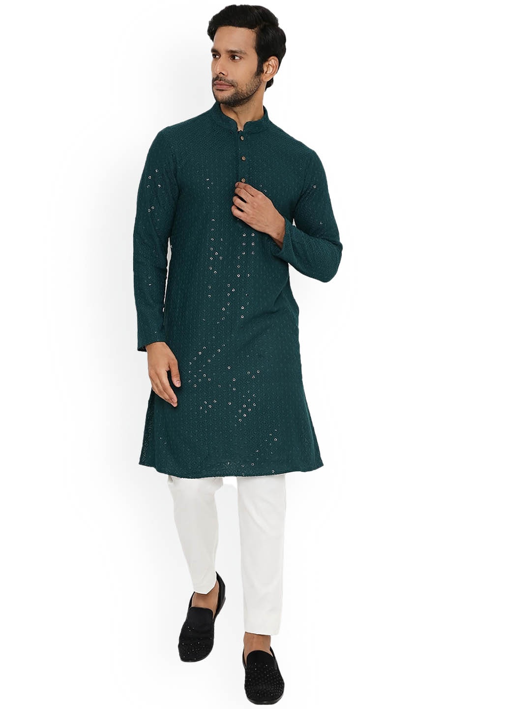 

Be Desi Ethnic Motifs Embroidered Sequined Cotton Kurta, Green