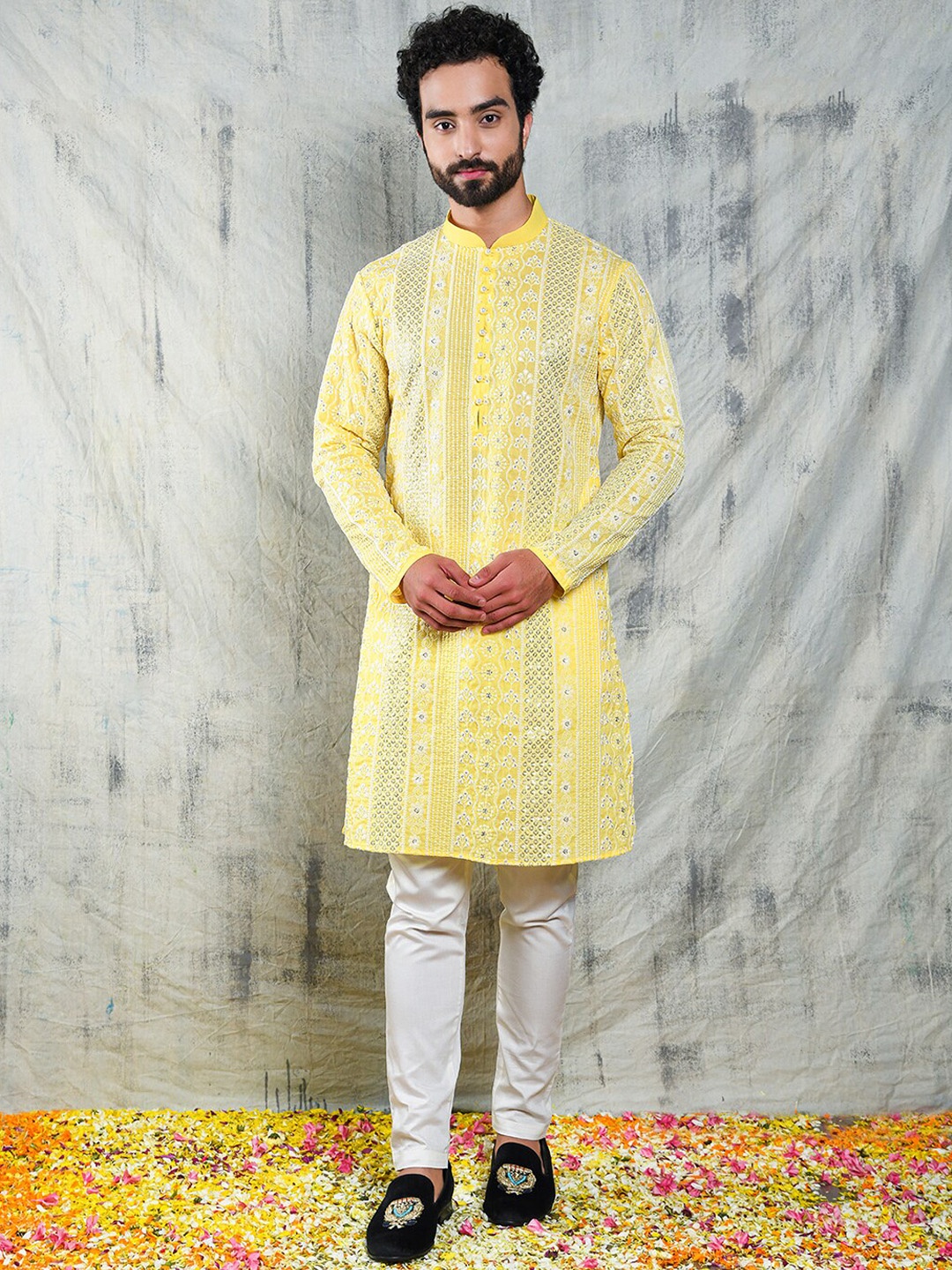 

Be Desi Men Embroidered Cotton Kurta, Yellow