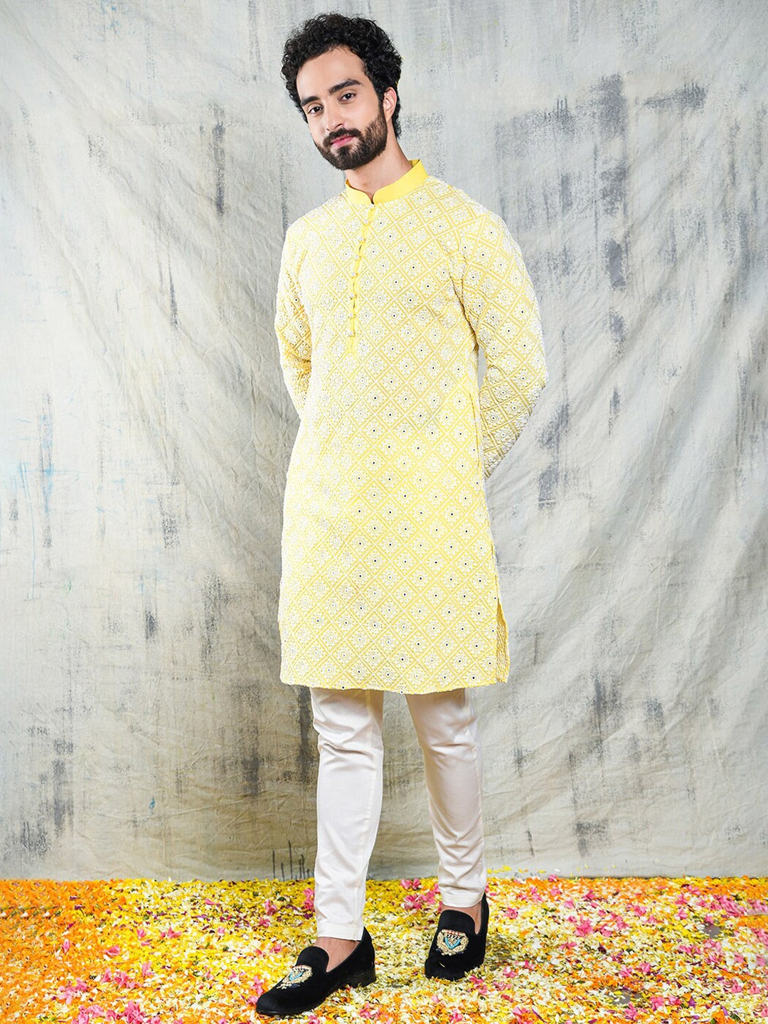 

Be Desi Ethnic Embroidered Mirror Work Straight Cotton Kurta, Yellow