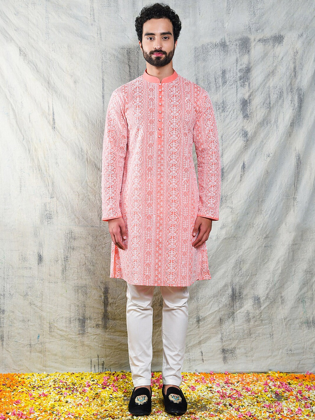 

Be Desi Ethnic Motifs Embroidered Sequined Cotton Kurta, Peach