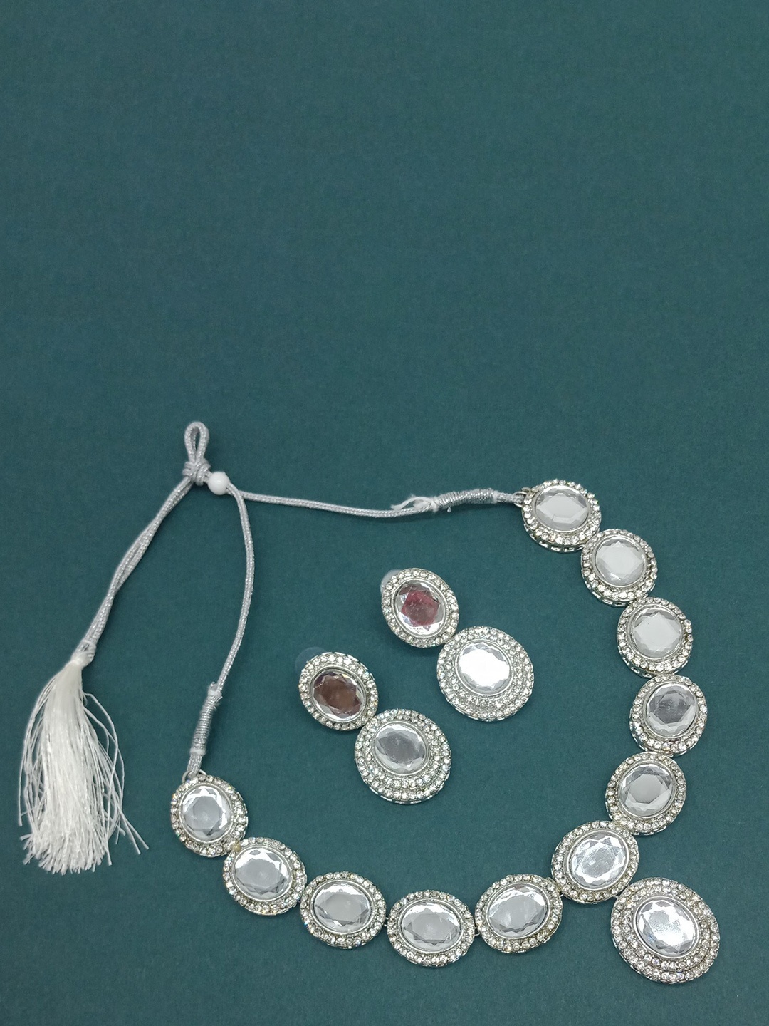 

AASHISH IMITATION Rhodium-Plated Stone Studded Jewellery Set, Silver