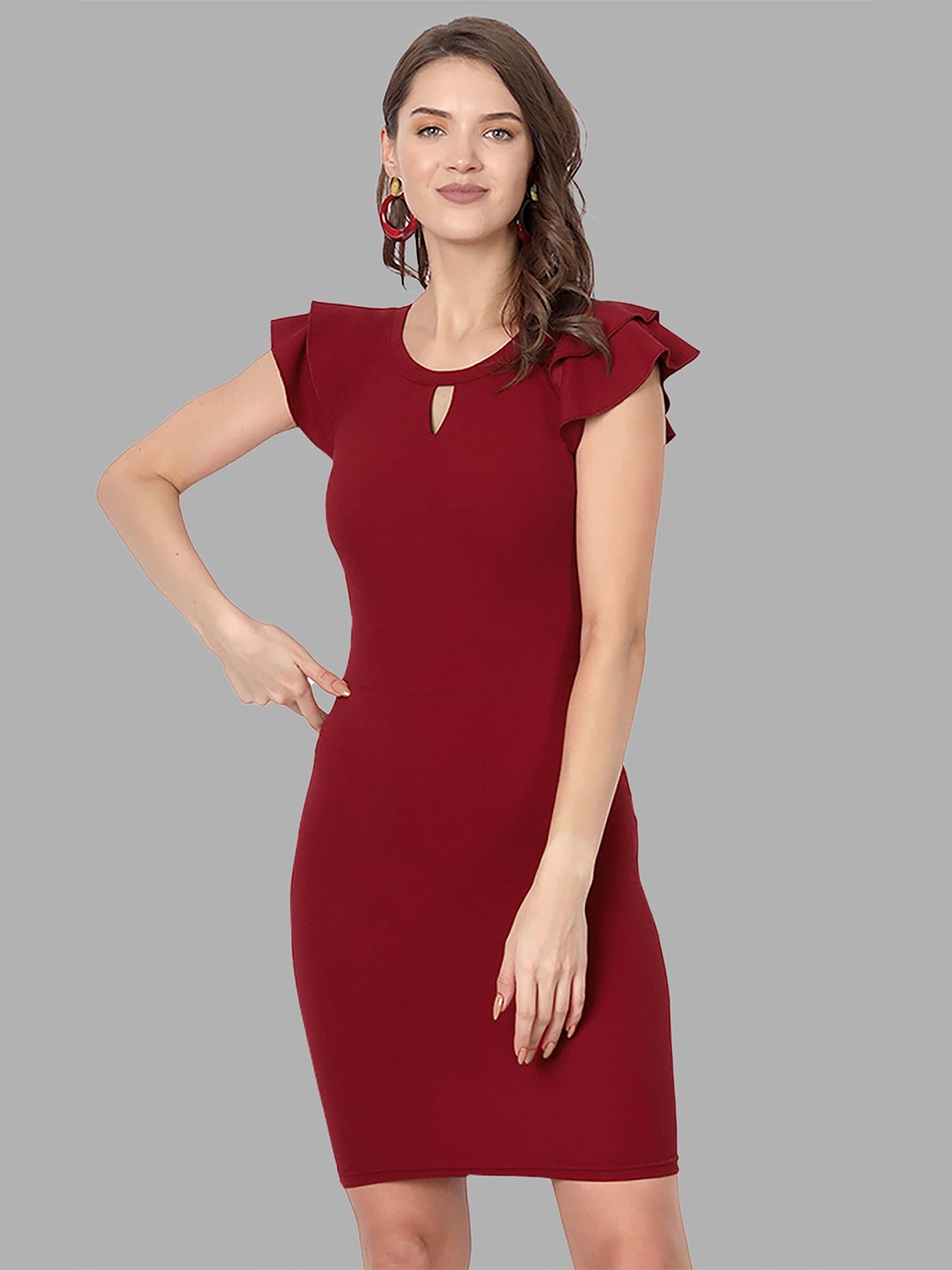 

LEE TEX Keyhole Neck Bodycon Dress, Red