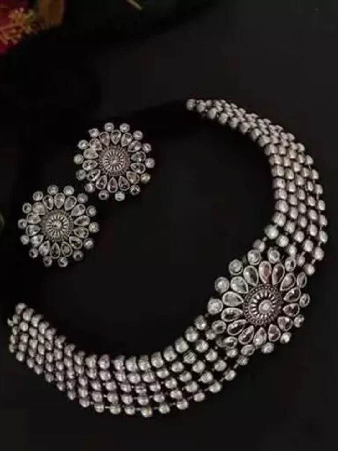 

Samridhi DC Silver-Plated Stone Studded & Beaded Jewellery Set