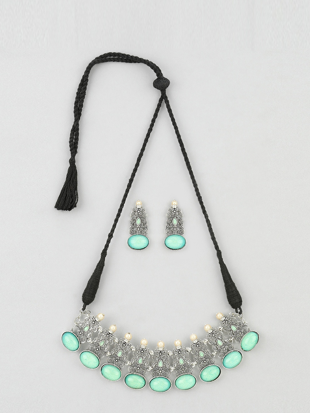 

Samridhi DC Silver-Plated Stone Studded & Beaded Jewellery Set