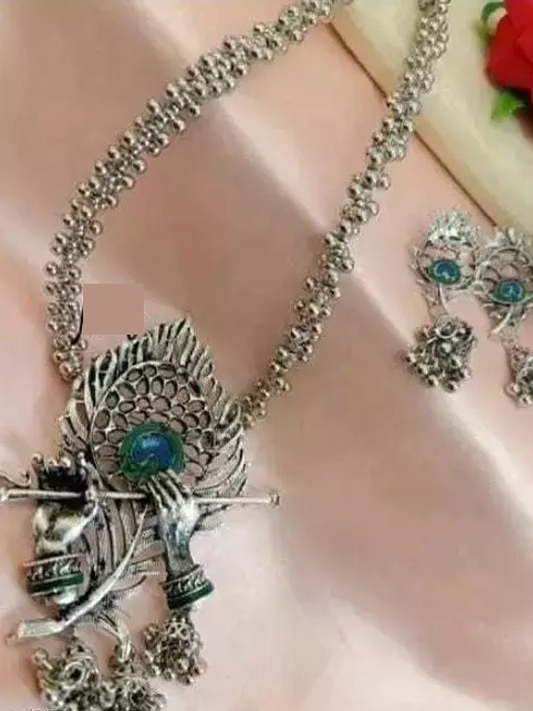 

Samridhi DC Silver-Plated Beaded Peacock Jewellery Set