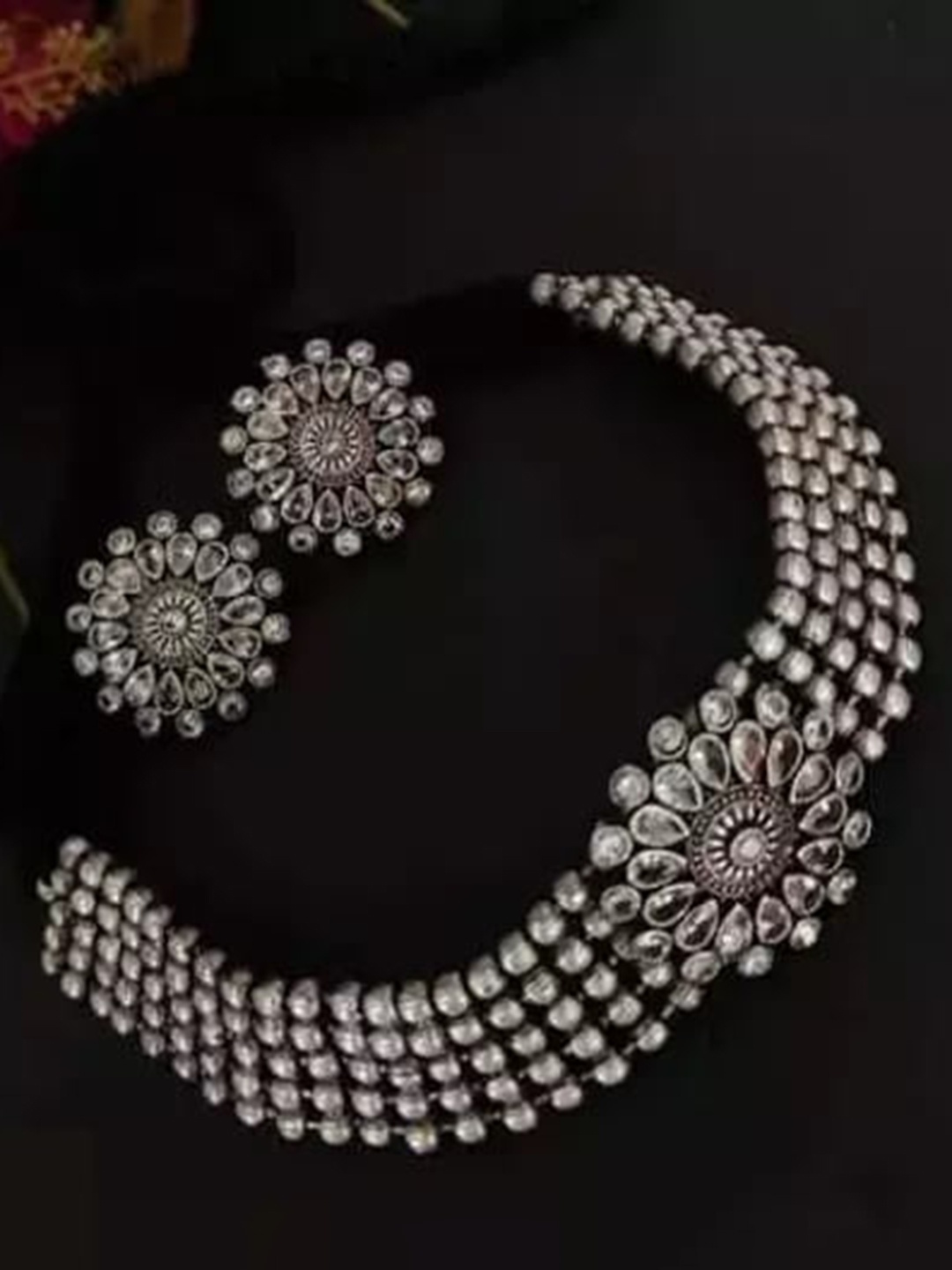 

Samridhi DC Set Of 2 Silver-Plated Stone Studded & Beaded Jewellery Set