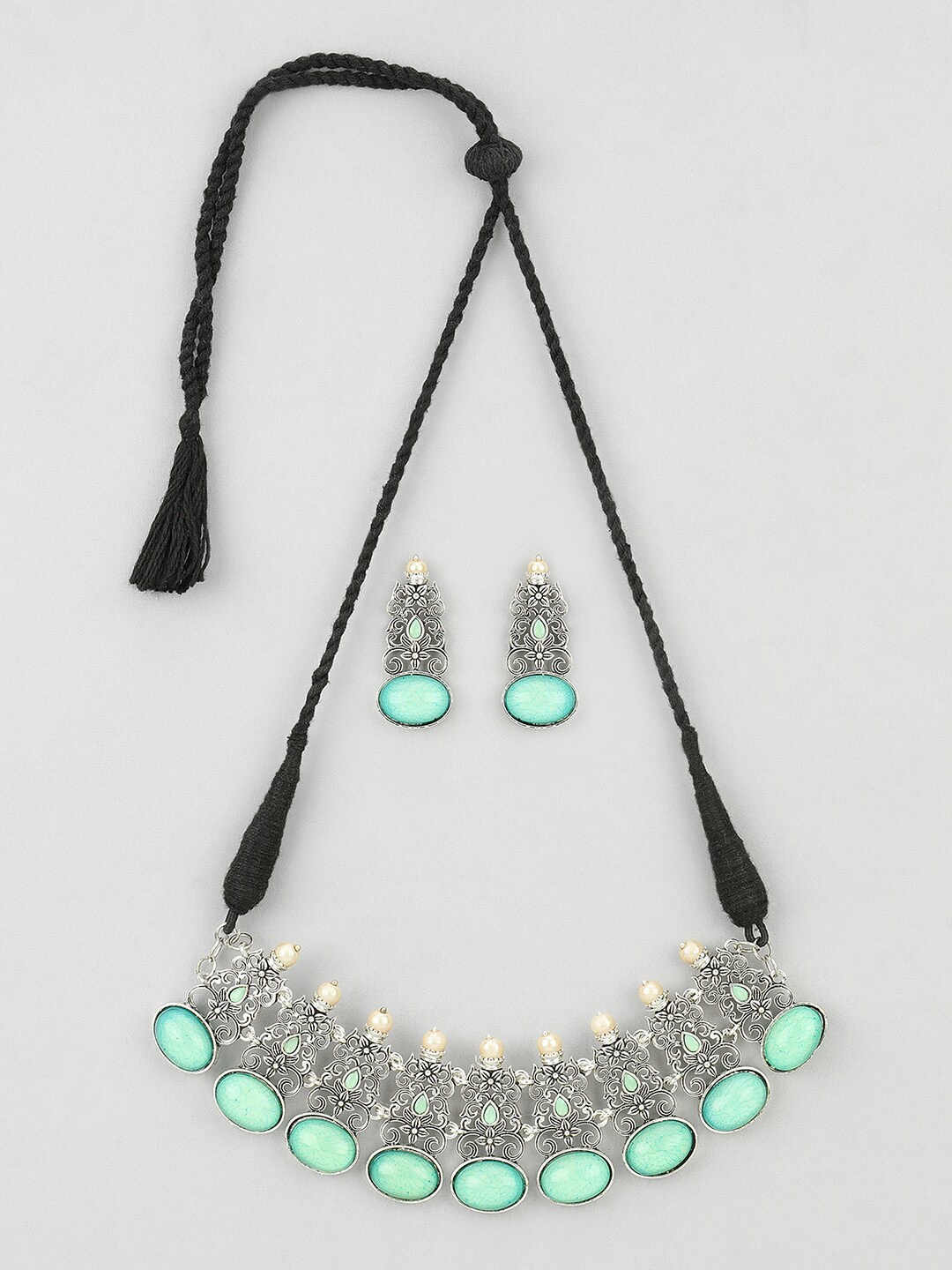 

Samridhi DC Silver-Plated Stone Studded & Beaded Jewellery Set