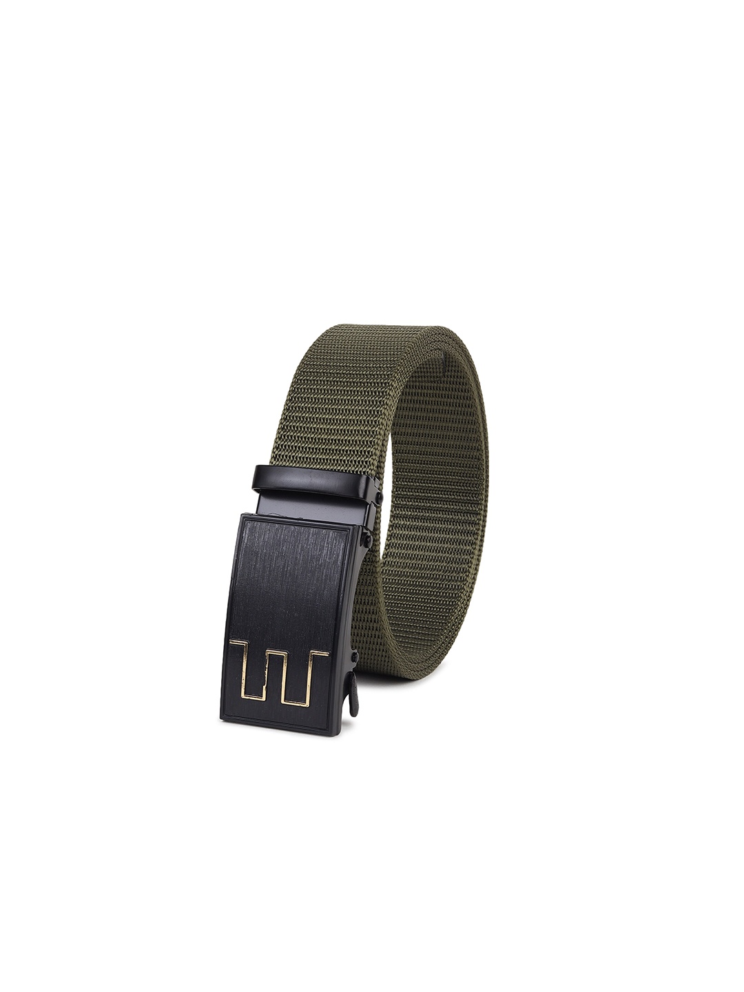 

HENEDA Men Woven Design Slider Buckle Belt, Olive