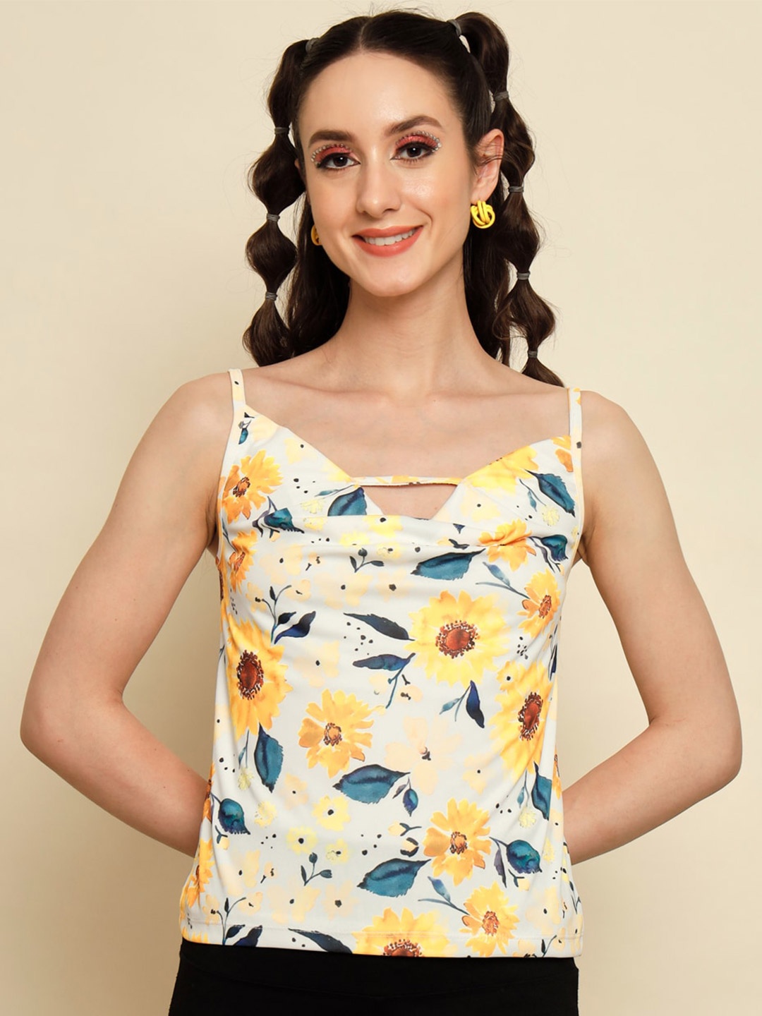 

BAESD Floral Printed Shoulder Straps Top, Cream