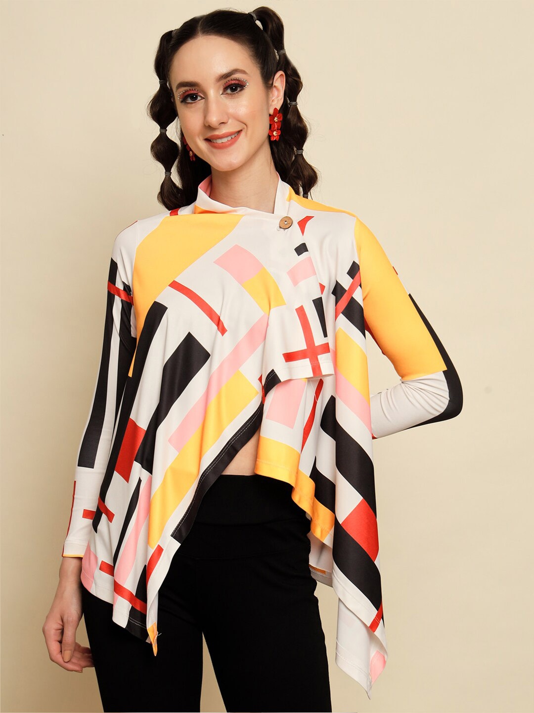 

BAESD Geometric Printed Layered Asymmetric Top, Yellow