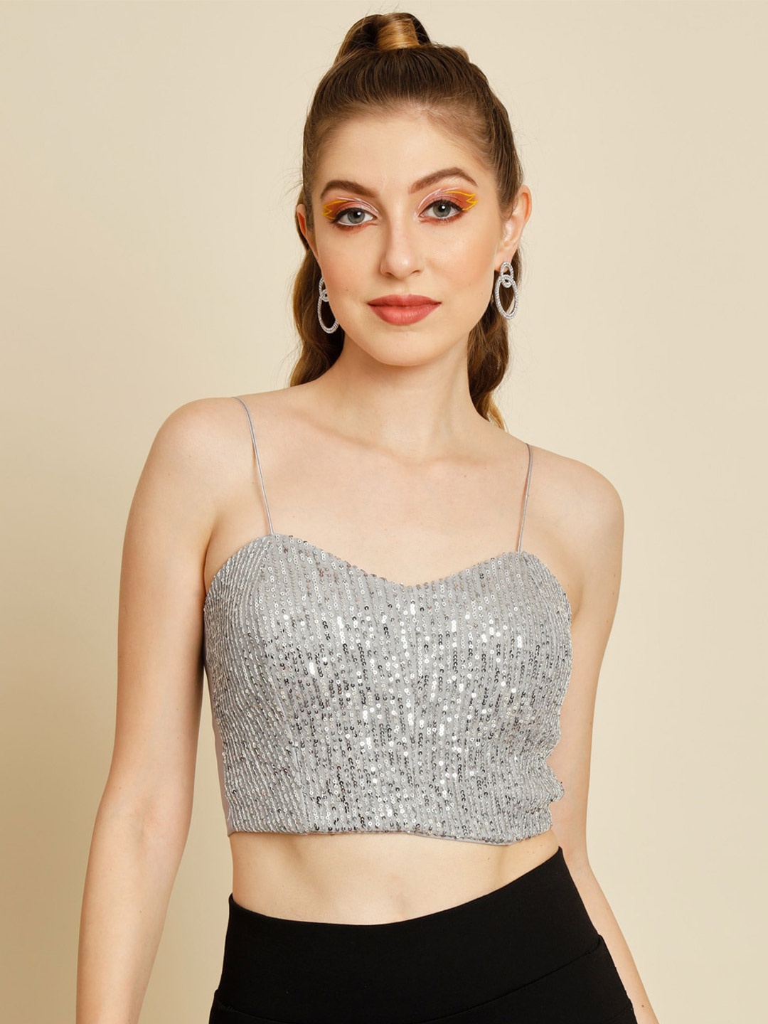 

BAESD Embellished Bralette Crop Top, Grey