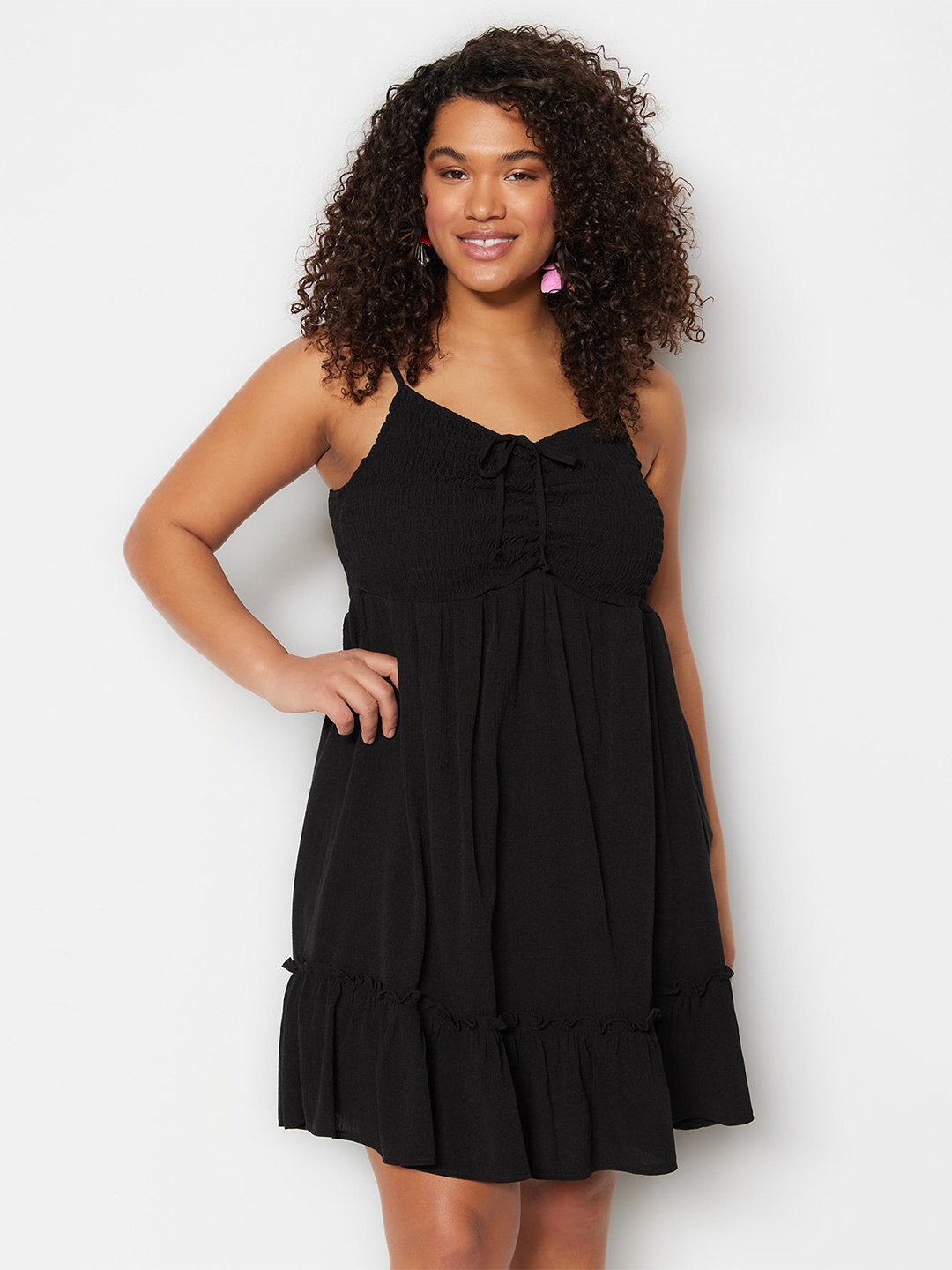 

Trendyol Plus Size Shoulder Strap A-Line Dress, Black