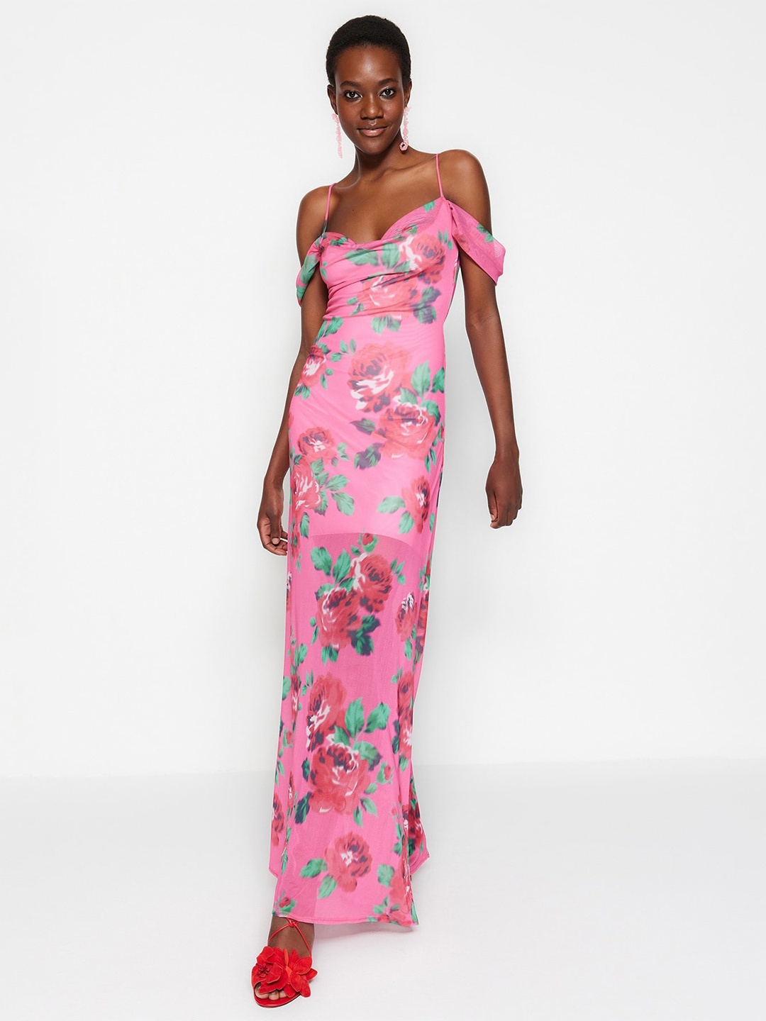 

Trendyol Floral Printed Maxi Dress, Pink