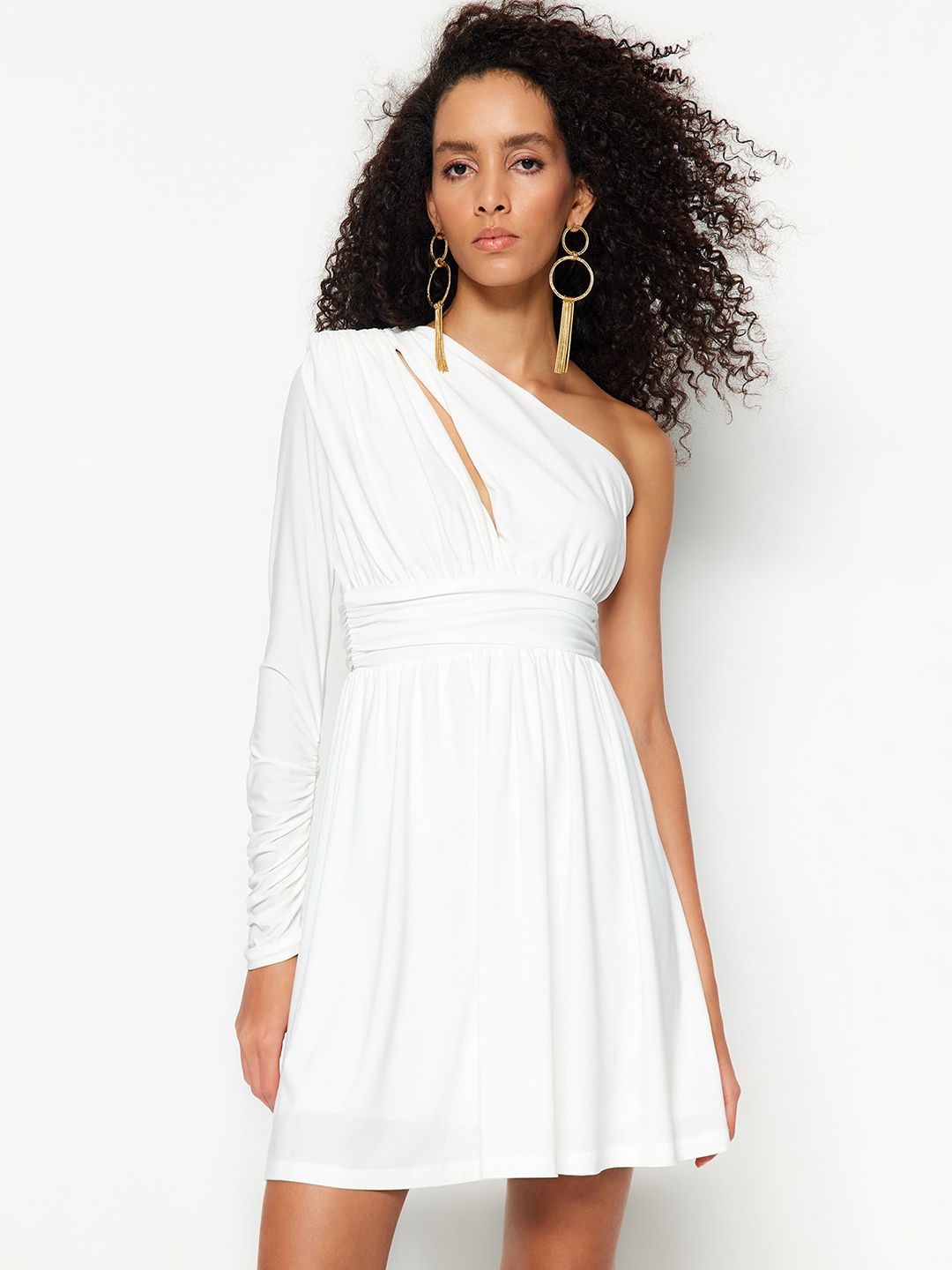 

Trendyol One Shoulder Cut-Out Detail Fit & Flare Dress, White