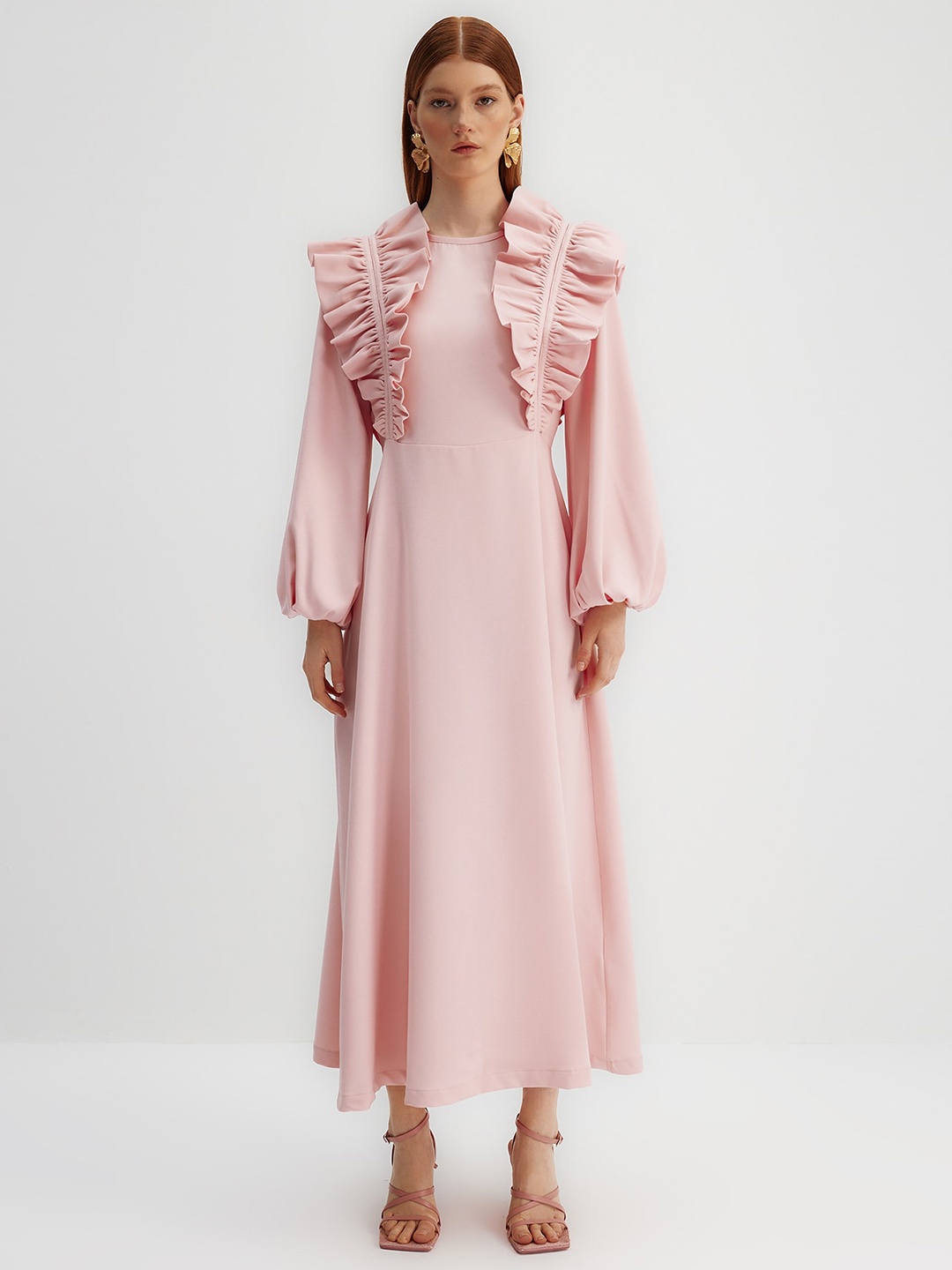 

Trendyol Ruffled Puff Sleeves Maxi Dress, Pink