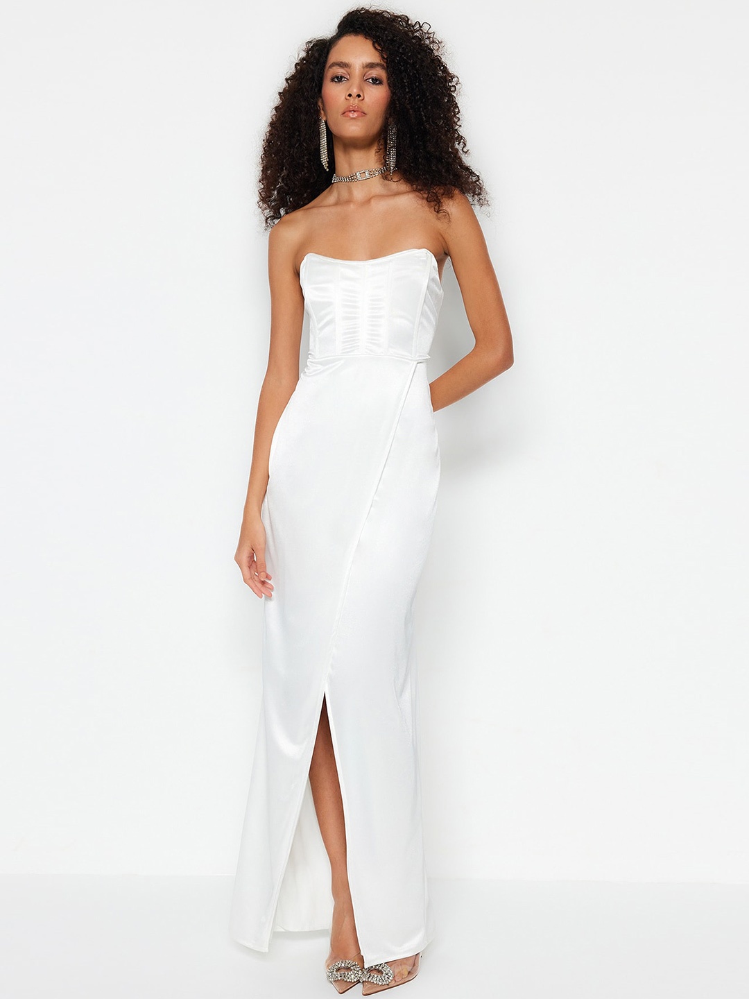 

Trendyol Strapless Front Slit Corset Maxi Dress, White