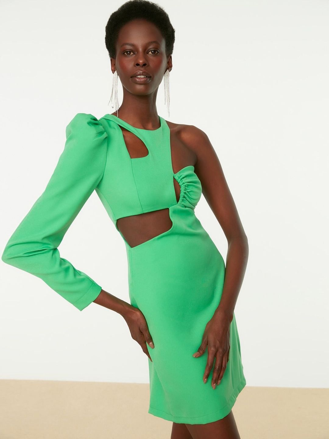 

Trendyol One Shoulder Cut-Out Bodycon Mini Dress, Green
