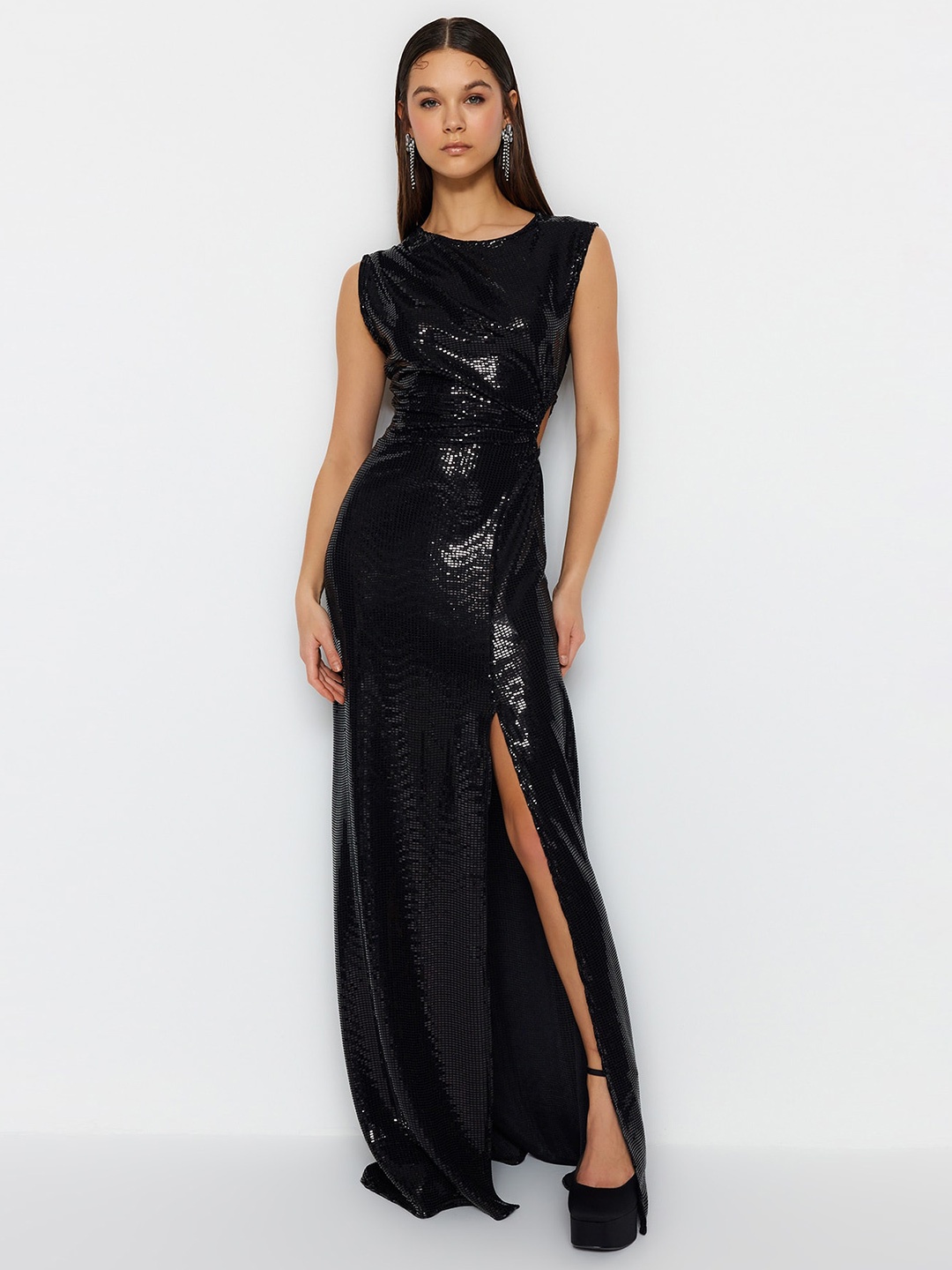 

Trendyol Embellished Cut-Out High Slit Maxi Dress, Black