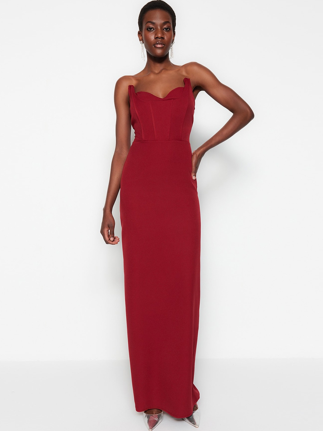 

Trendyol Strapless Maxi Sheath Dress, Maroon