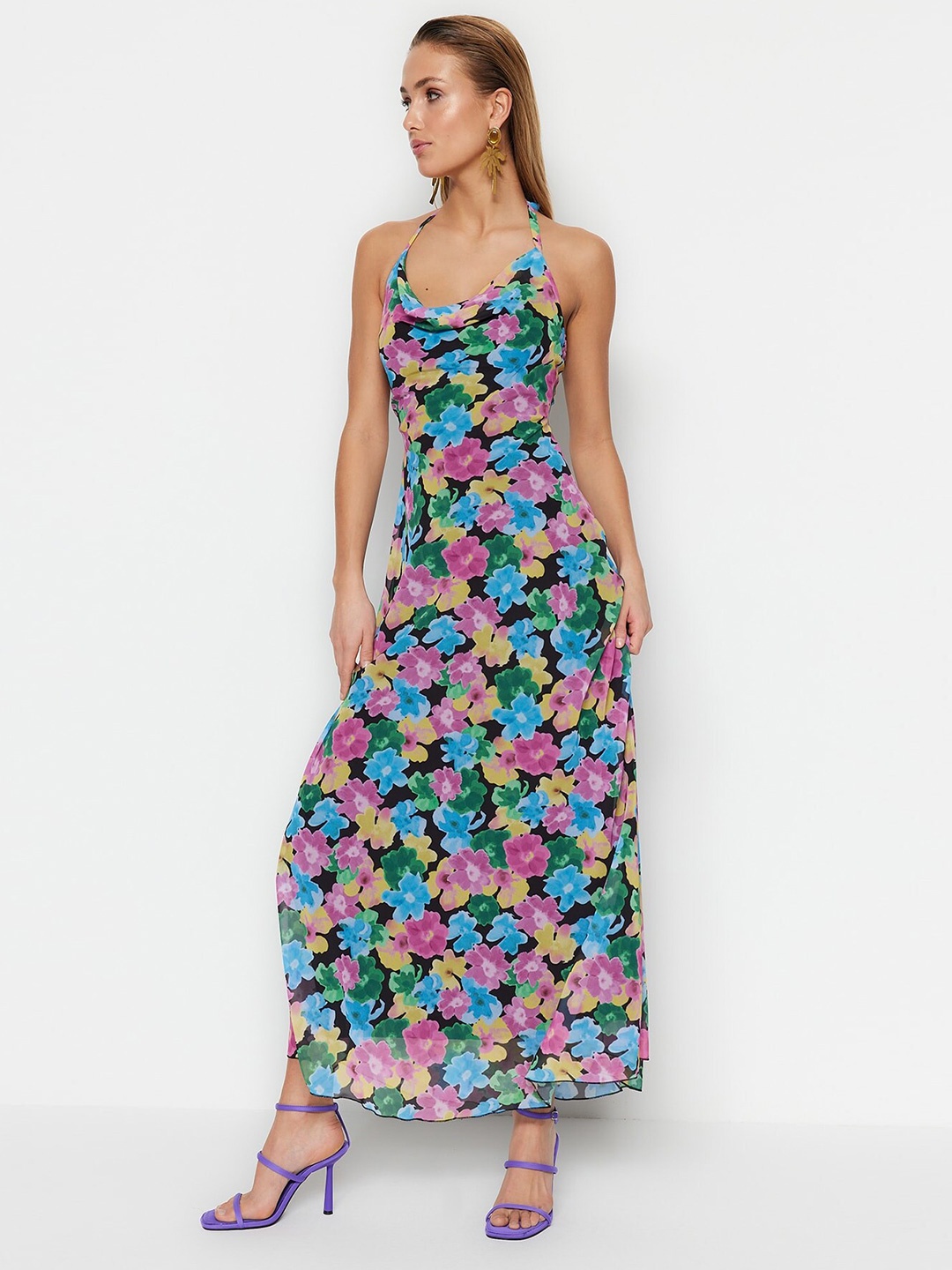 

Trendyol Floral Print Sleeveless Maxi Dress, Blue