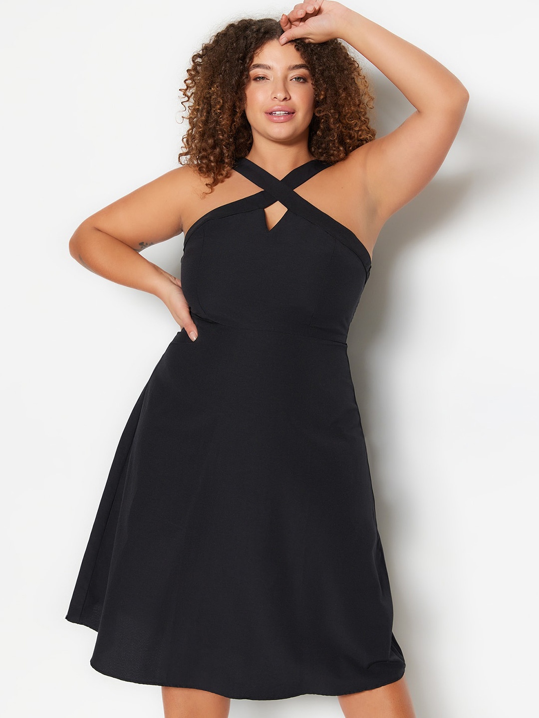 

Trendyol Shoulder Straps Fit & Flare Dress, Black