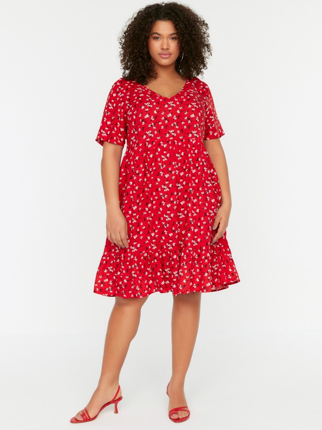 

Trendyol Floral Print A-Line Dress, Red
