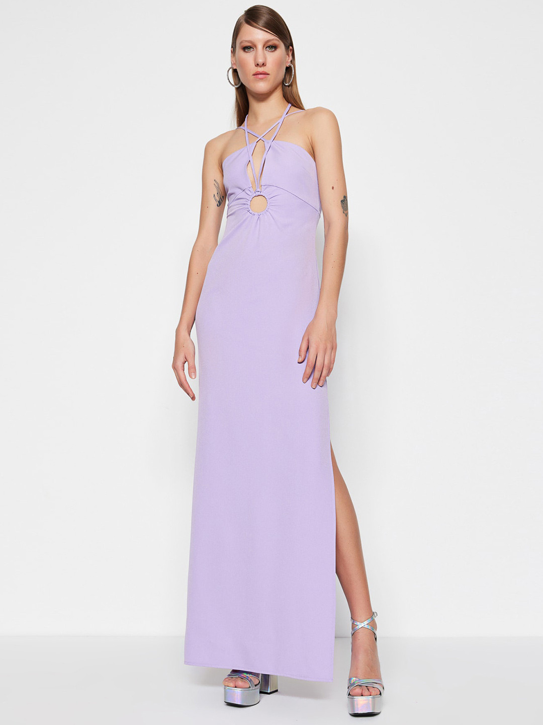 

Trendyol Shoulder Straps Side Slit Cut-Out Maxi Dress, Lavender