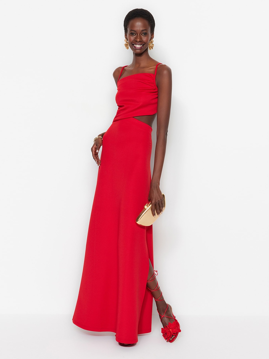 

Trendyol Shoulder Straps Cut-Out Maxi Dress, Red