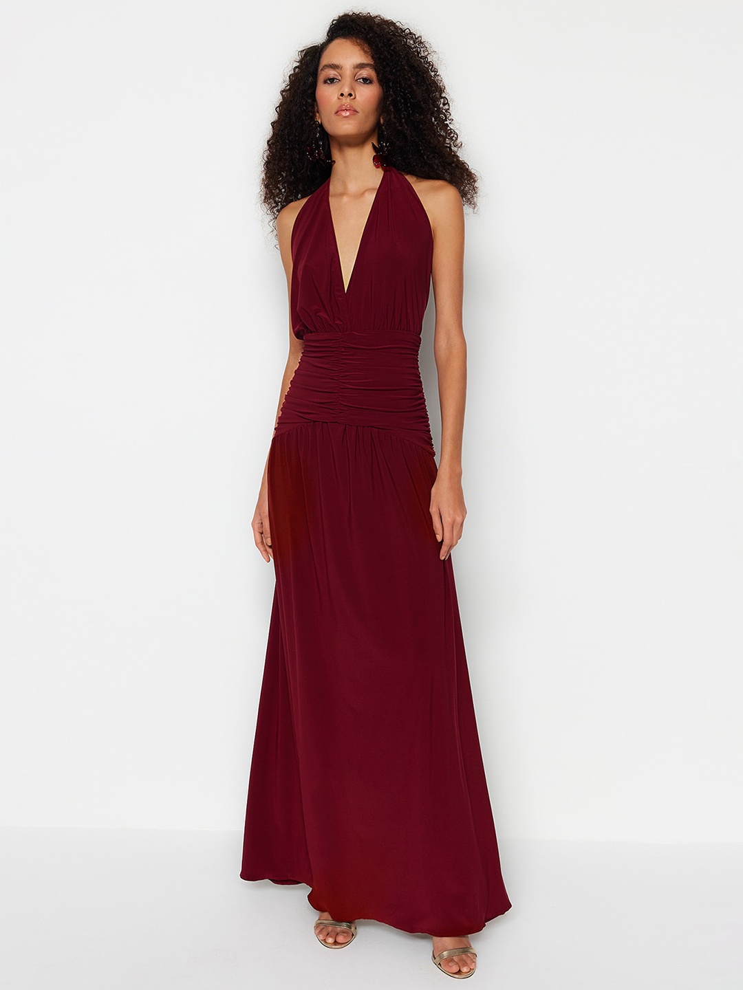 

Trendyol Halter Neck Flared Maxi Dress, Maroon