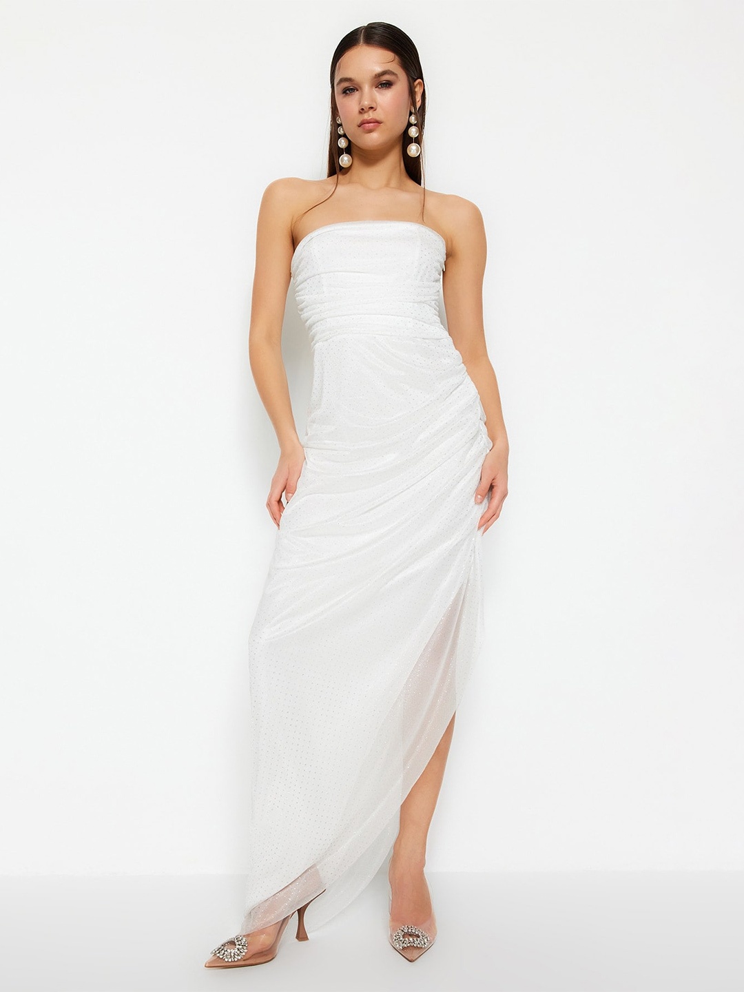 

Trendyol Strapless SelF-Design Maxi Dress, White