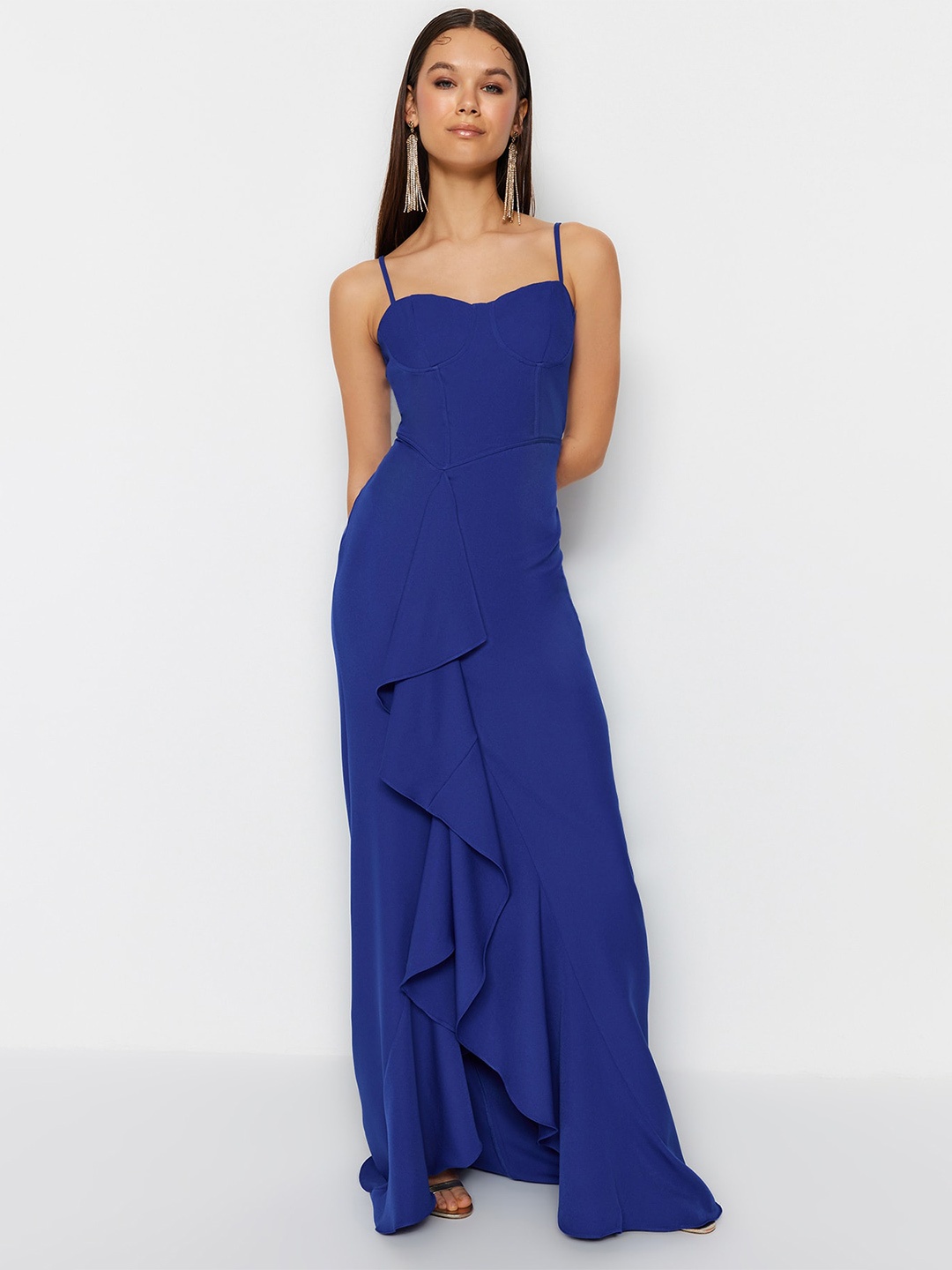 

Trendyol Ruffled Asymmetric Maxi Dress, Blue