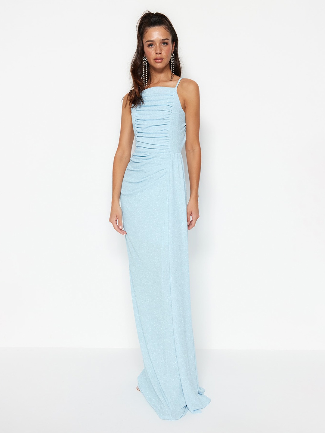 

Trendyol Shoulder Strap Gathered Maxi Dress, Blue