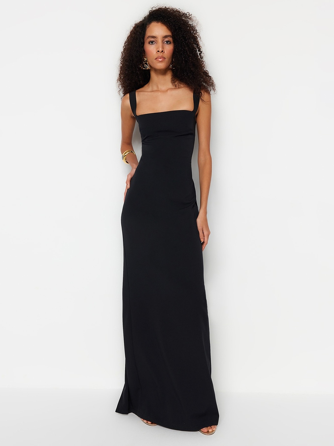 

Trendyol Shoulder Straps Flared Maxi Dress, Black