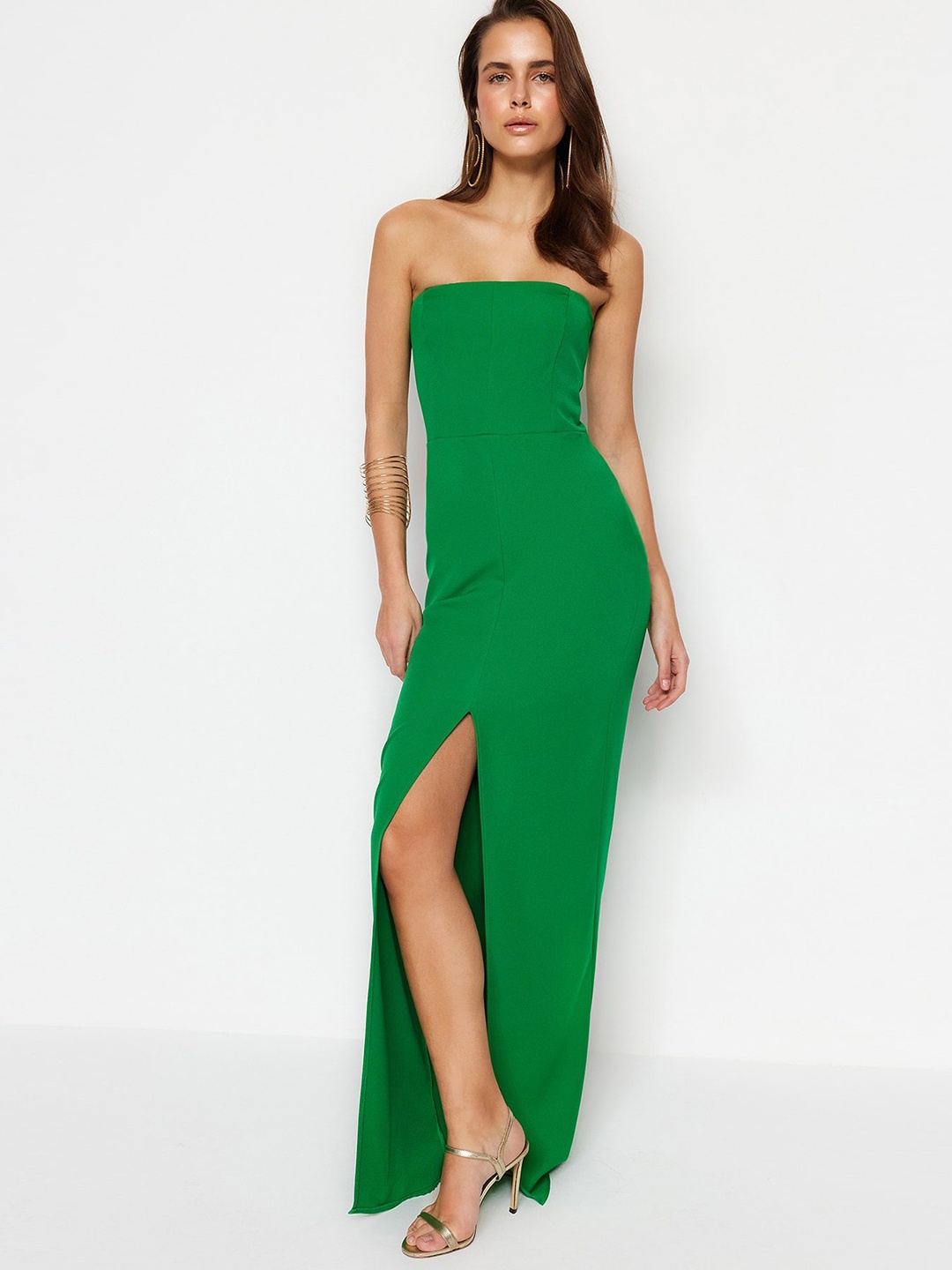 

Trendyol Strapless Side Slit Maxi Dress, Green