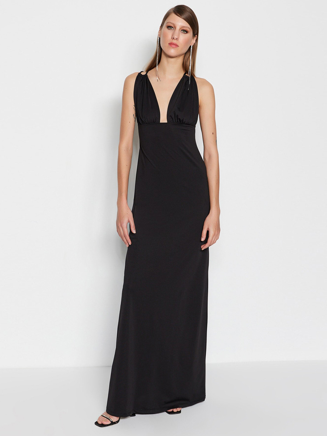 

Trendyol Plunging Neck Styled Back Maxi Dress, Black