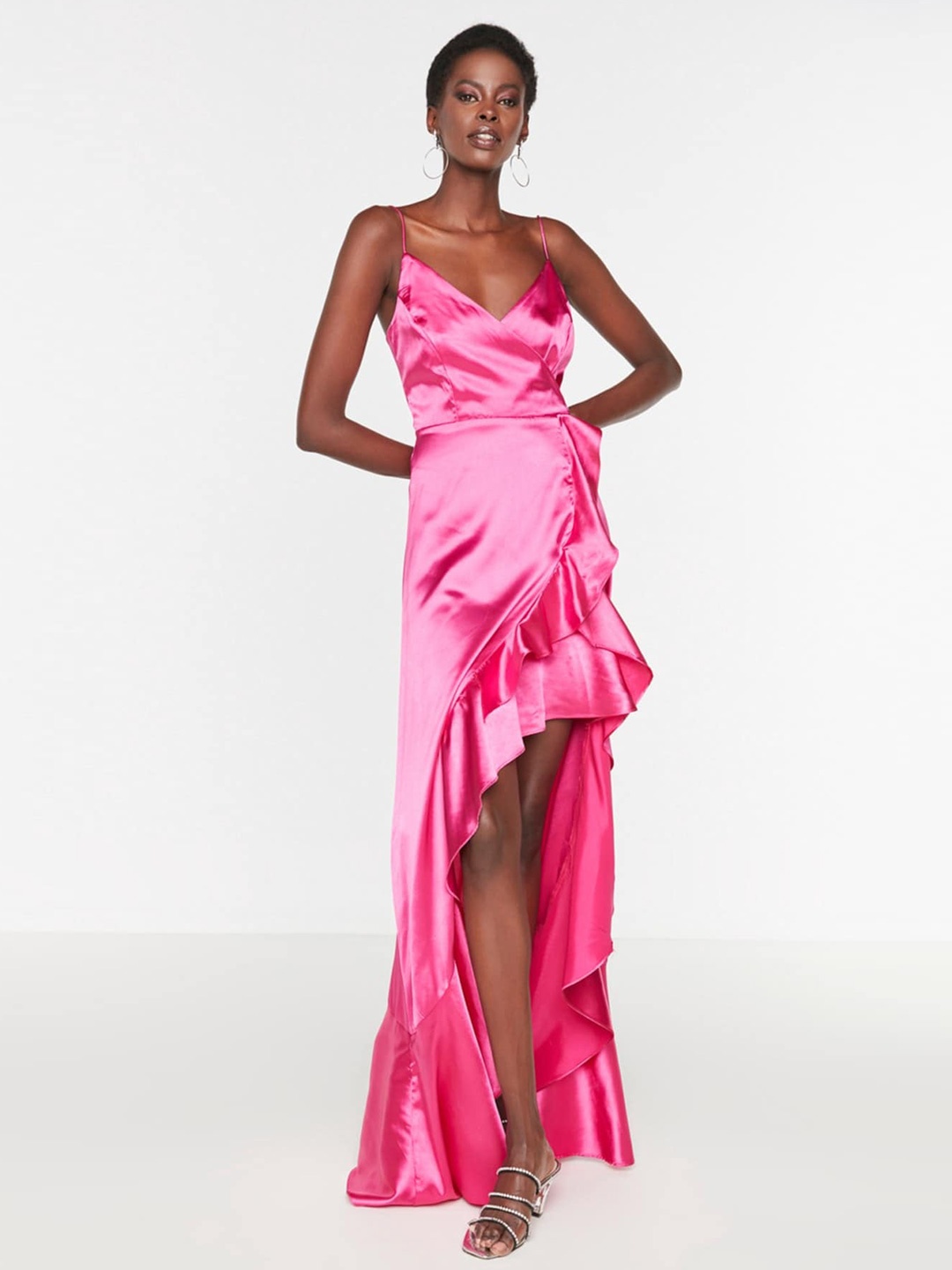 

Trendyol Shoulder Strap Ruffled Asymmetrical Maxi Dress, Fuchsia