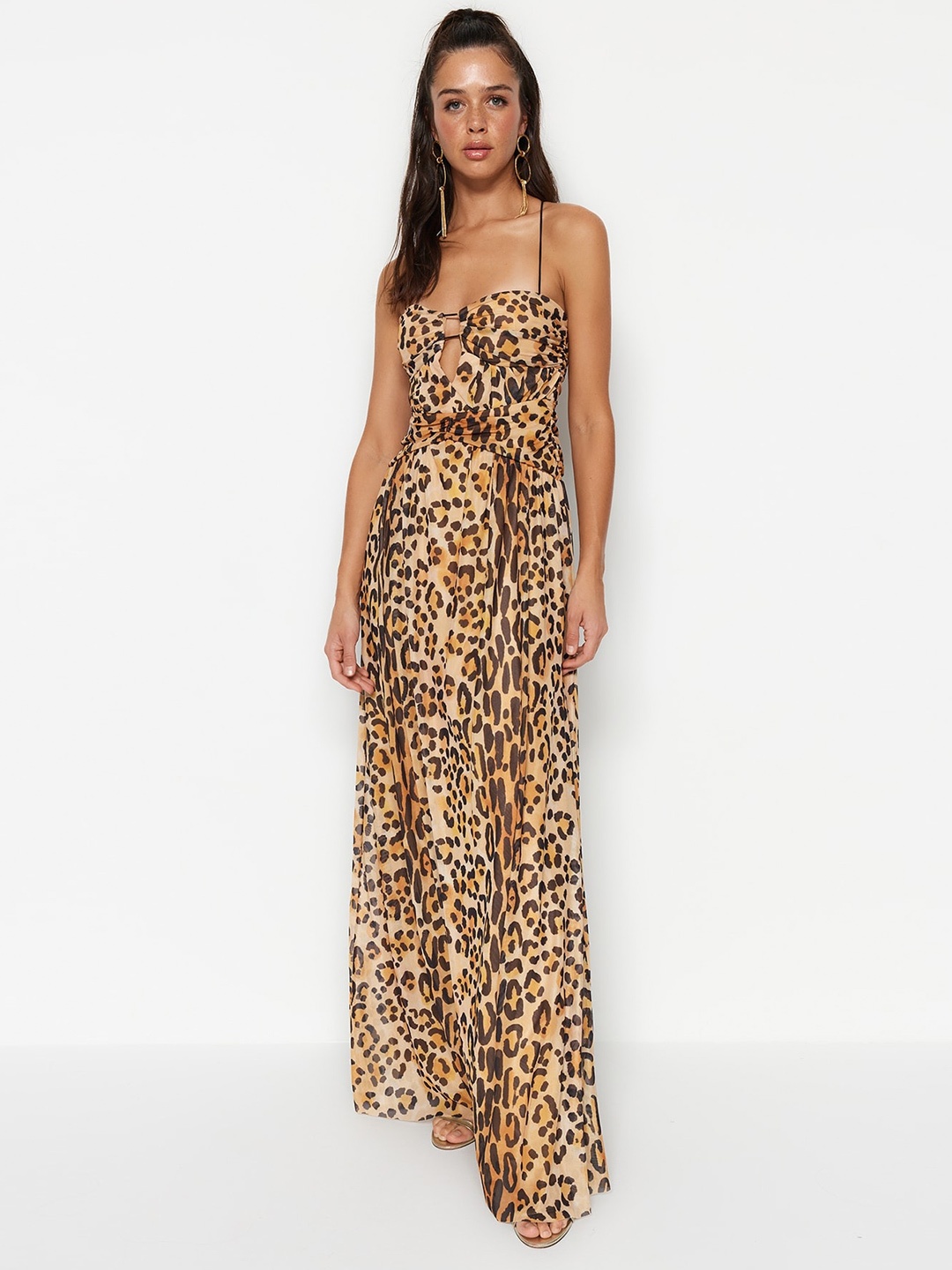 

Trendyol Shoulder Straps Animal Print Maxi Dress, Beige