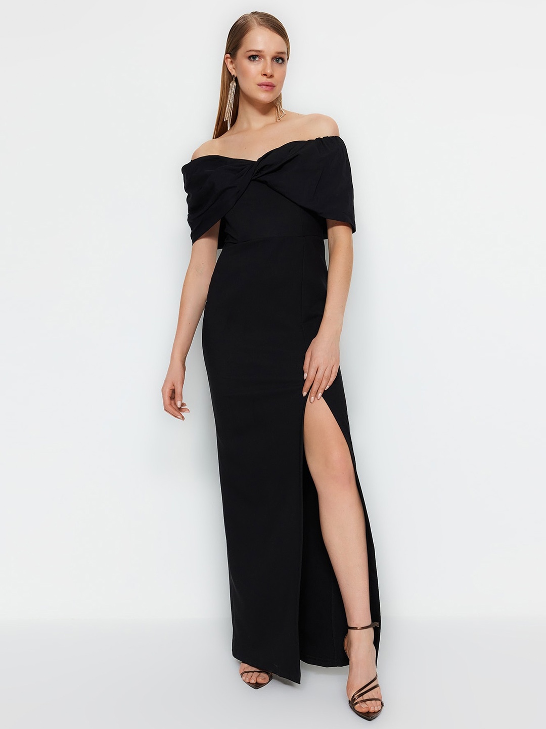 

Trendyol Off-Shoulder Maxi Slit Dress, Black