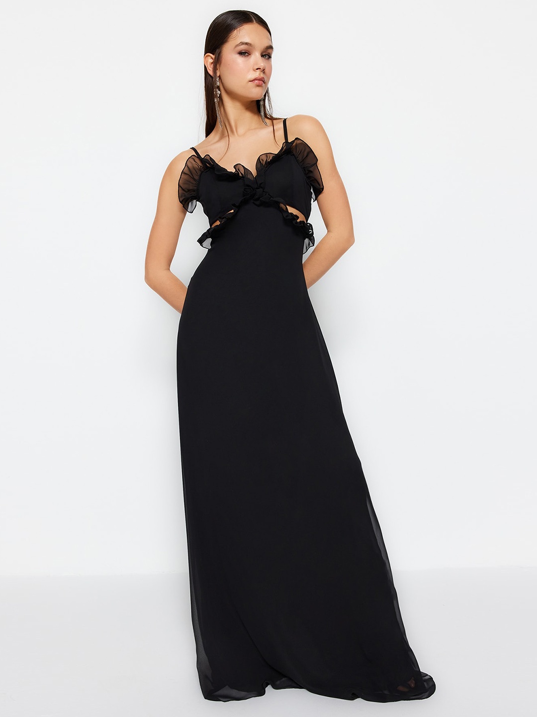 

Trendyol Shoulder Straps Ruffled Maxi Dress, Black