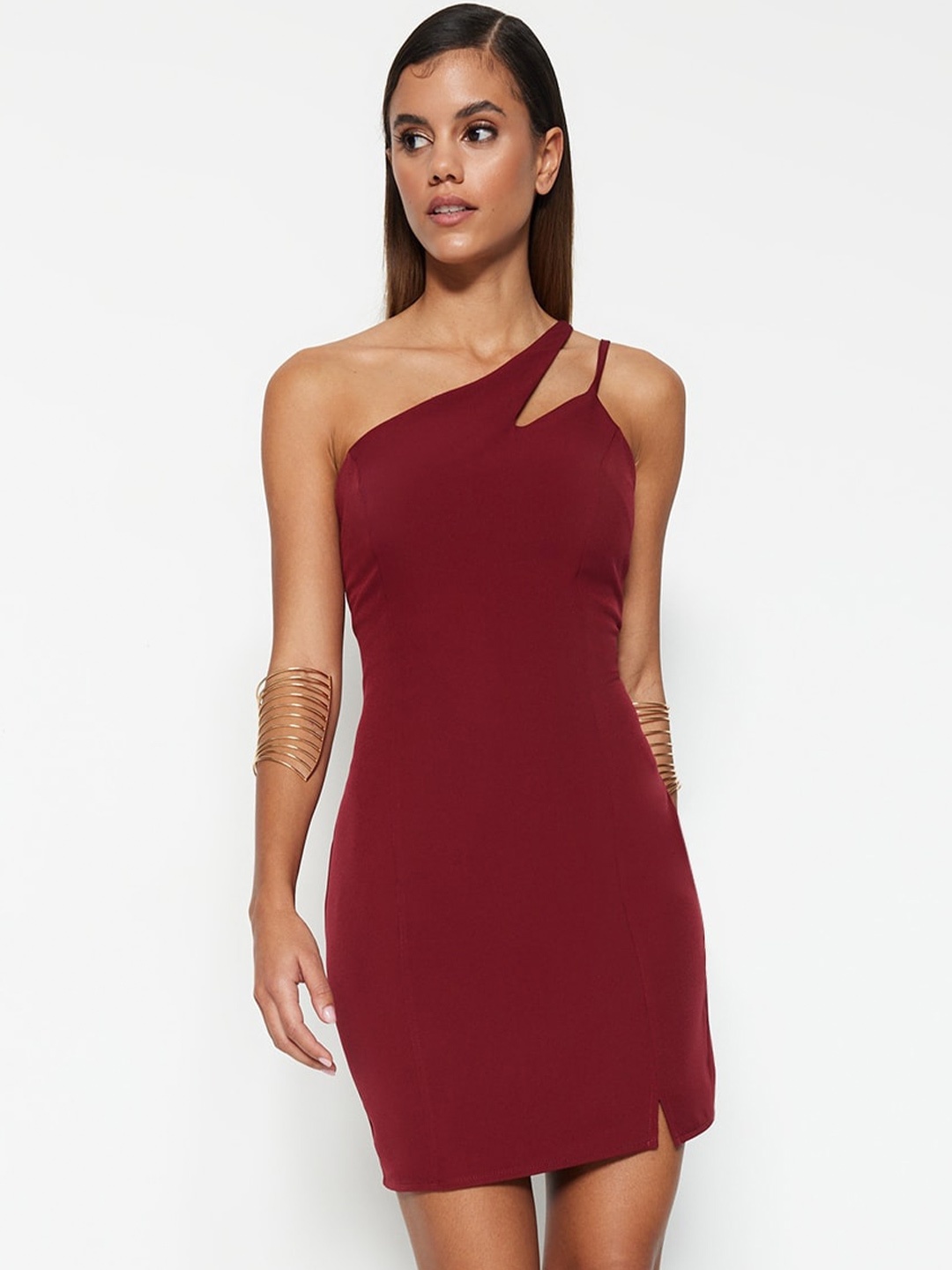 

Trendyol One Shoulder Bodycon Mini Dress, Maroon