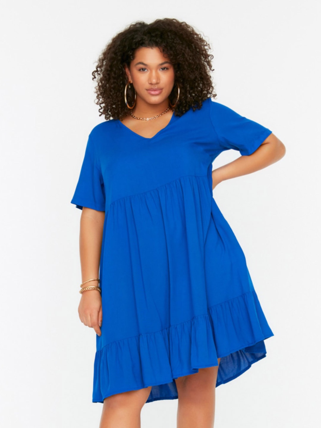 

Trendyol Fit & Flare V-Neck Tiered Dress, Na