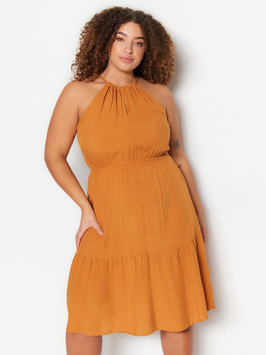

Trendyol Fit & Flare Shoulder Straps Tiered Dress, Na