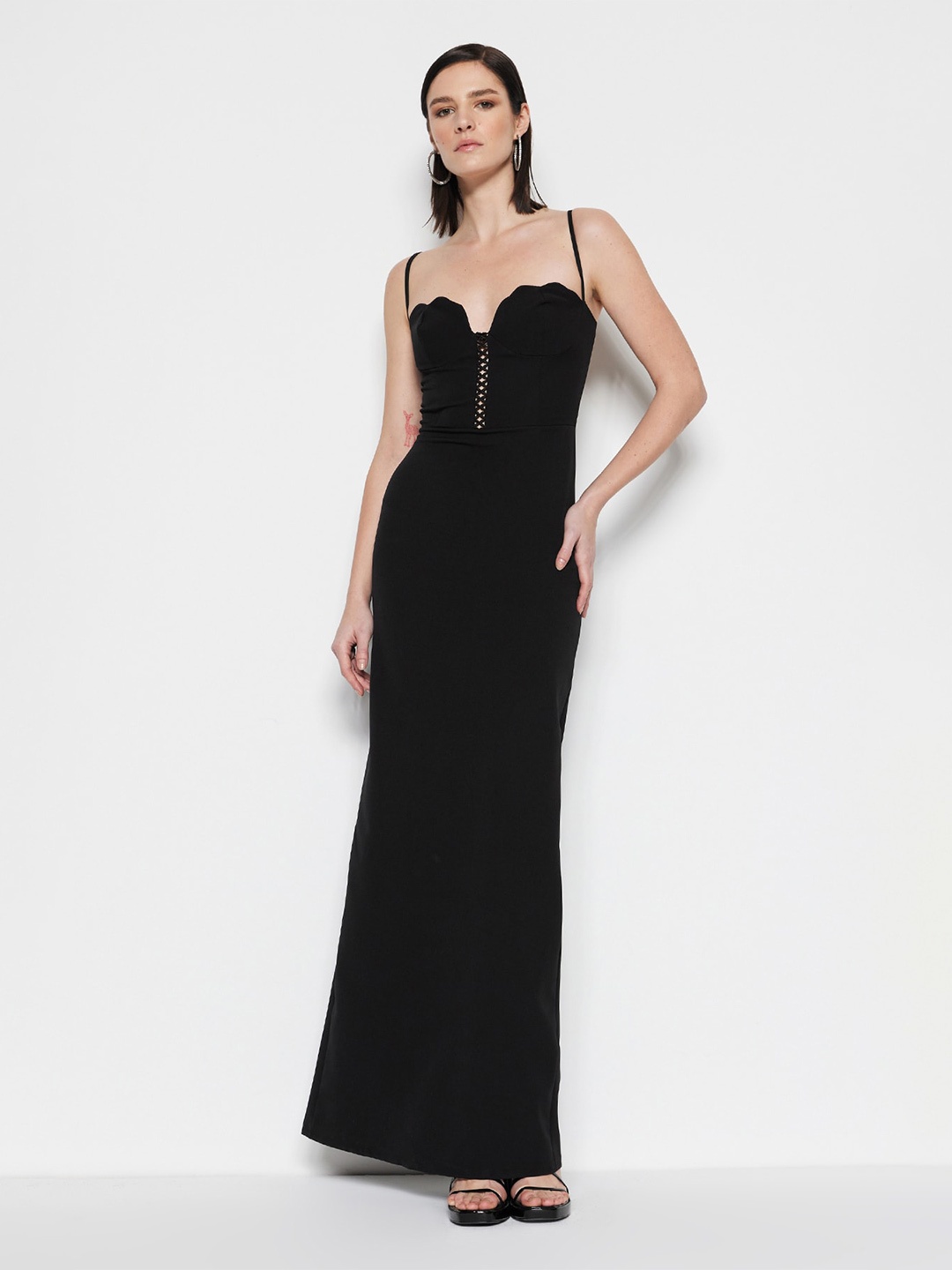 

Trendyol Shoulder Straps Lace Up Maxi Dress, Black