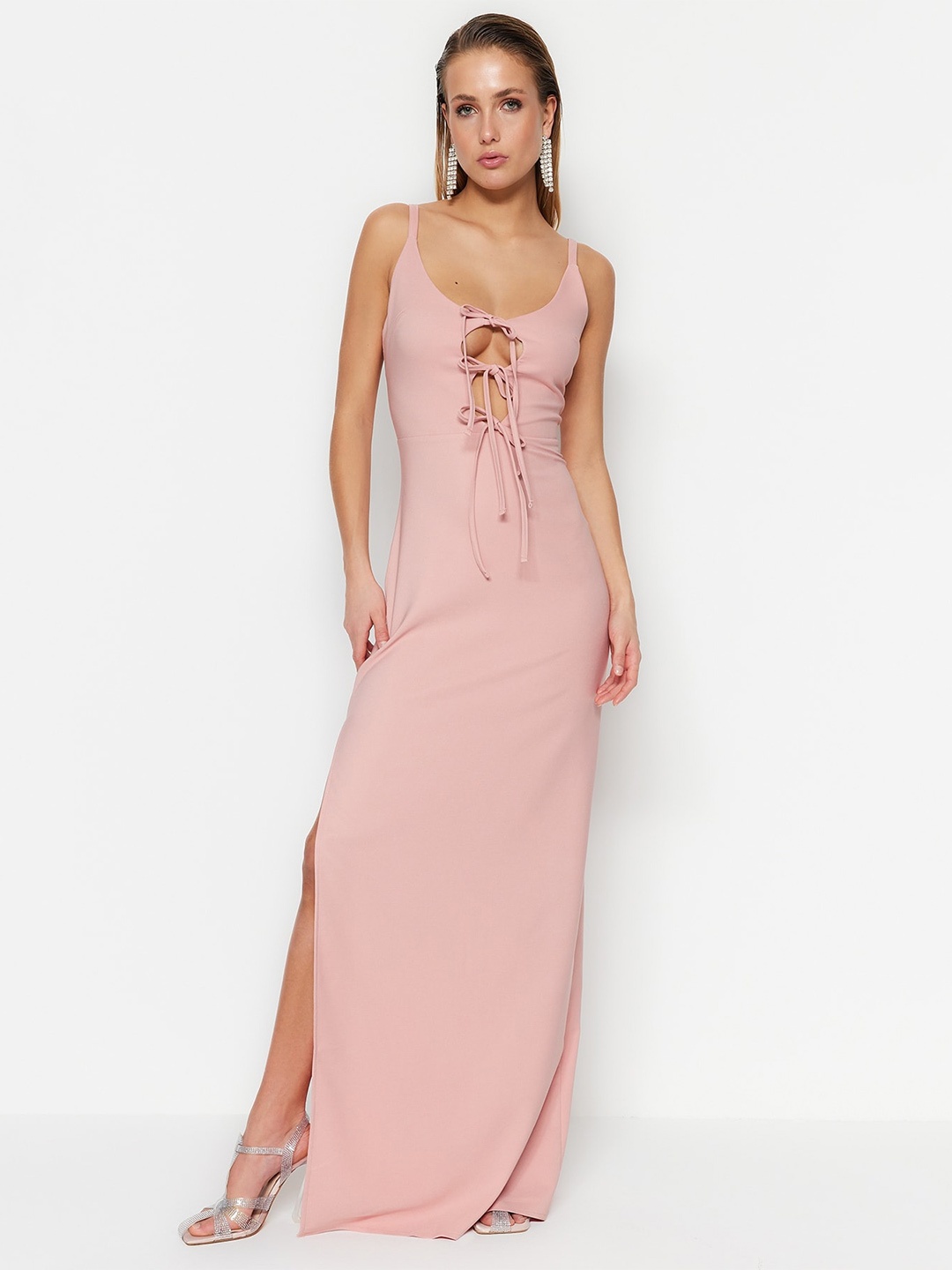 

Trendyol Shoulder Straps Tie-Ups Maxi Dress, Pink